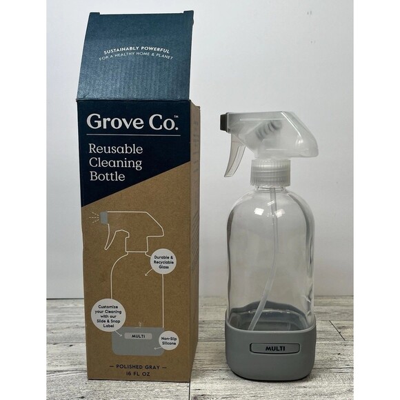 Grove Collaborative Polished Gray Reusable Glass Cleaning Bottle | 16 fl oz - Picture 6 of 8